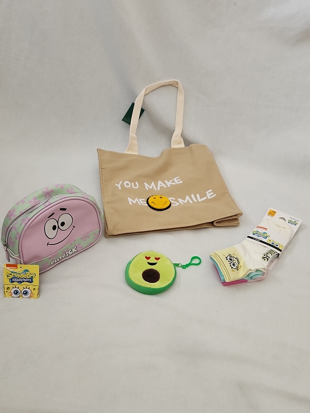 Patrick Cosmetic Bag, SpongeBob Socks,  Tote and Coin Pouch Set